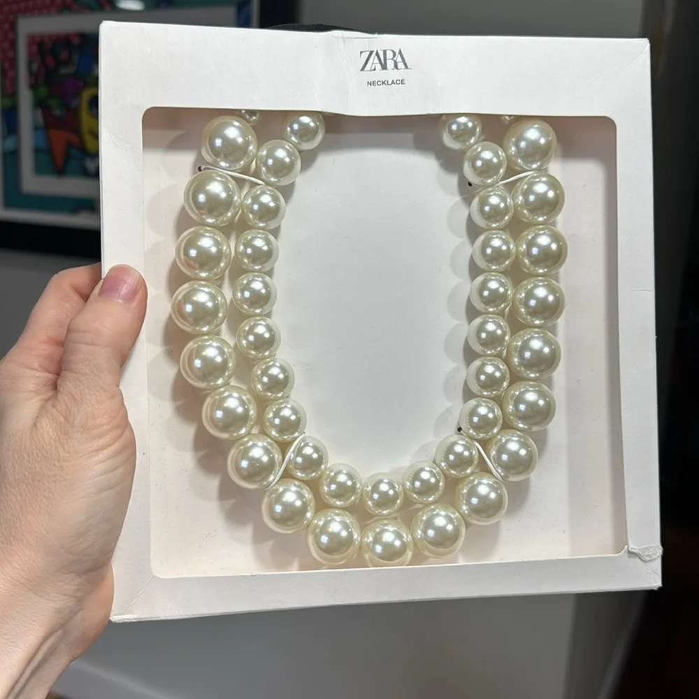 *NEW* ZARA DOUBLE FAUX PEARL BEAD NECKLACE - Picture 3 of 4